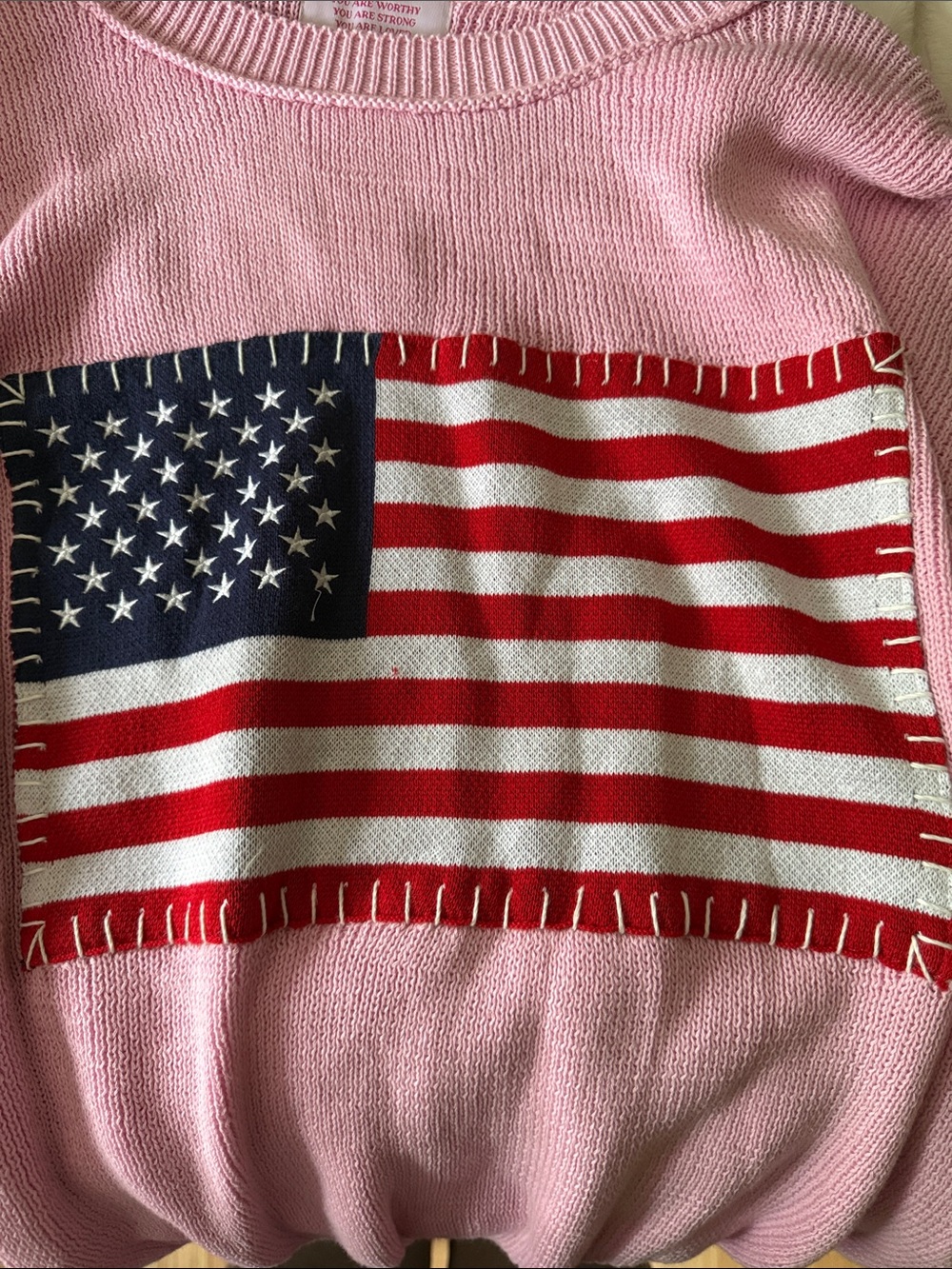 Simply Southern Pink Crewneck Sweater with Flag Patch - Picture 3 of 5